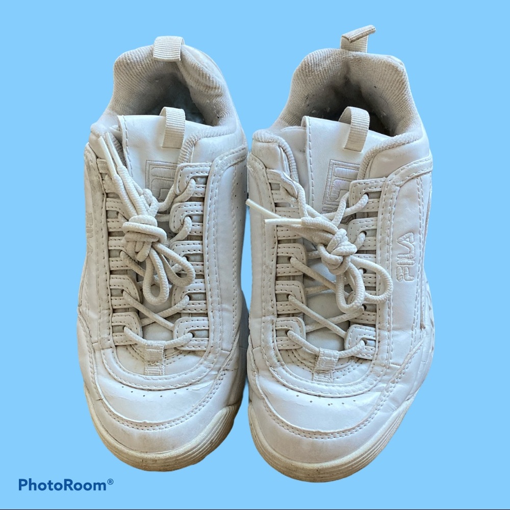 fila disrupter all white sneakers